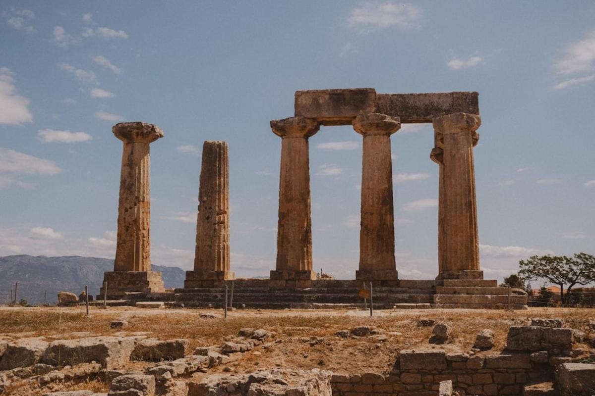 The ancient Mausoleum of Halicarnassus with its reconstructed ruins and a sunny backdrop